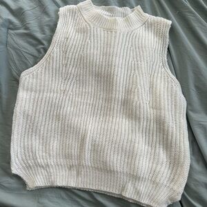 White Sleeveless Knit Sweater Vest